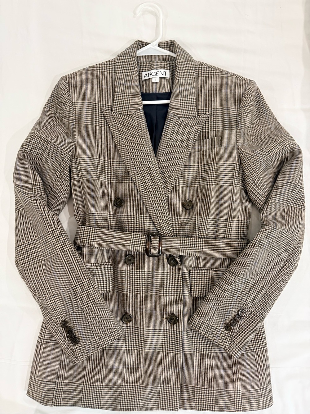 Argent Belted Houndstooth Blazer